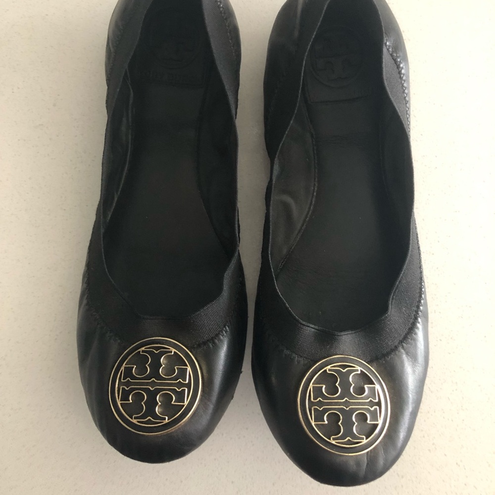 Tory Burch black & gold Elastic band ballerina flats